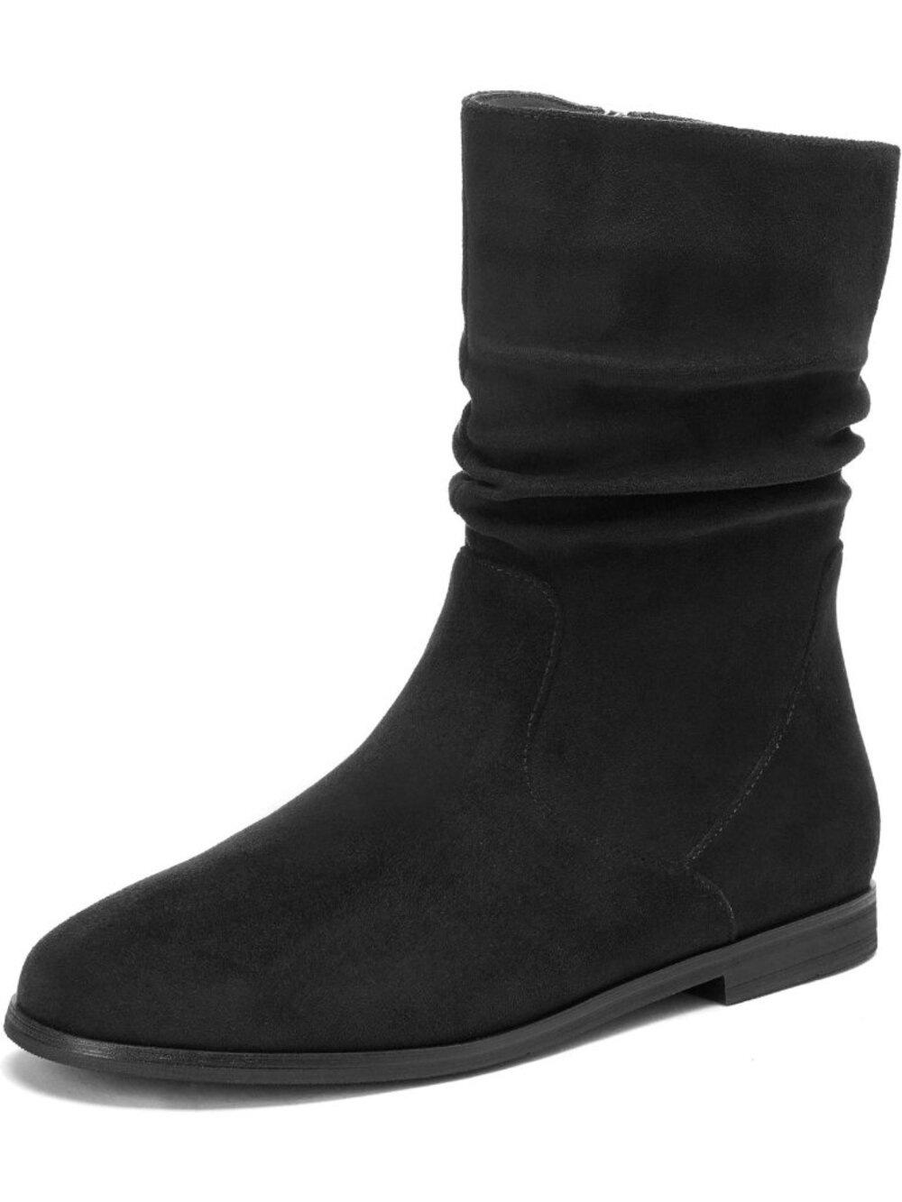 Stylish Black Slouch Ankle Boots for Women | Wide Calf, Low Heel, Zipper Closure